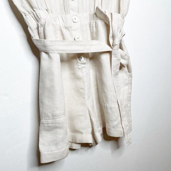 Anthropologie Cloth & Stone Linen Romper Button Down Short Sleeve Beige Size S - Picture 4 of 7